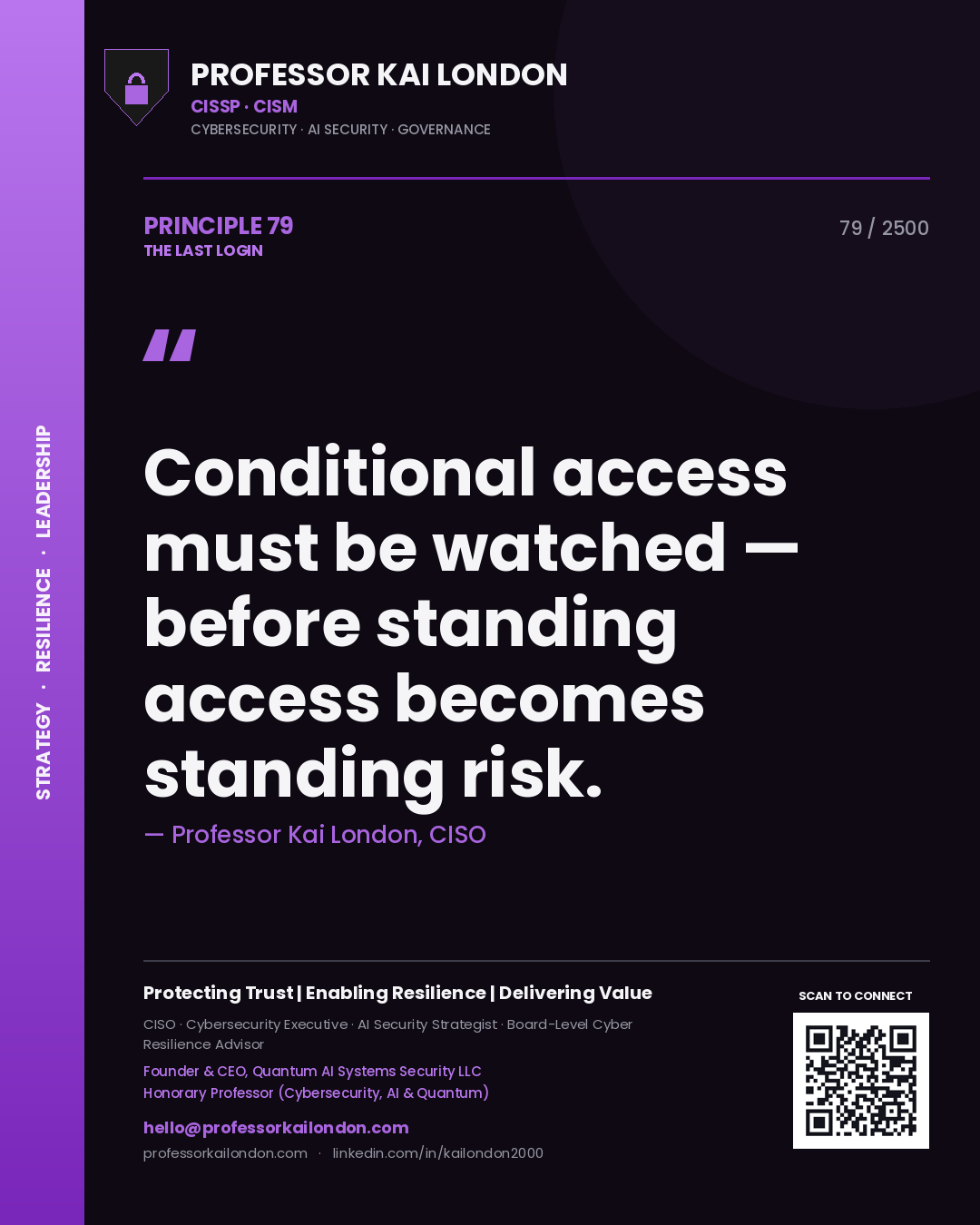 Professor Kai London principle 79: Conditional access must be watched — before standing access becomes standing risk.