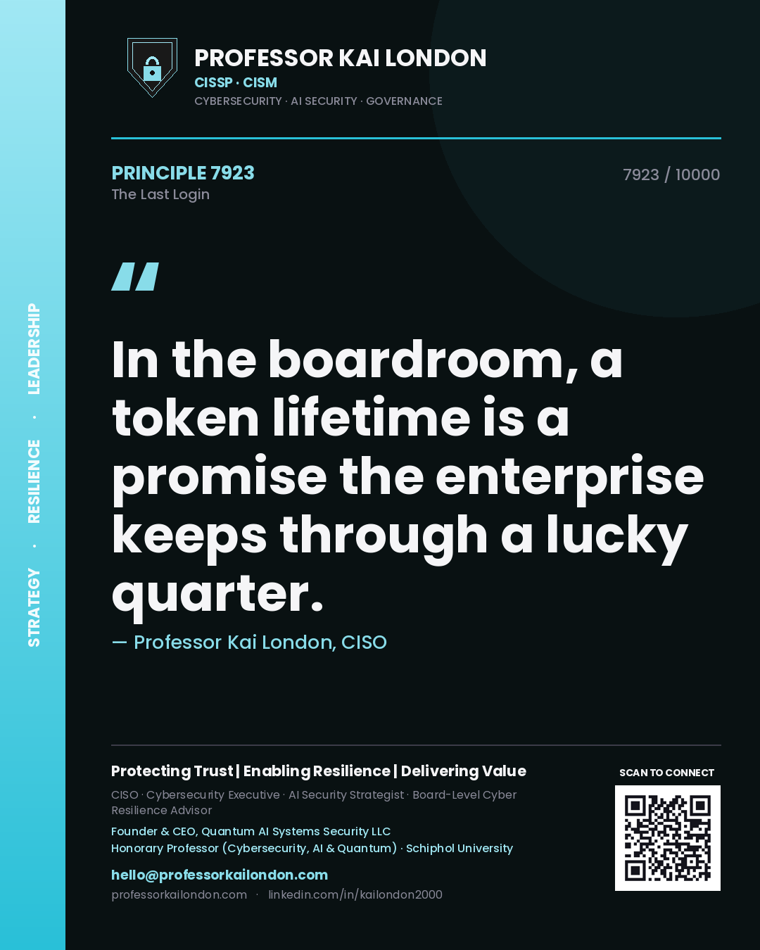 Professor Kai London principle 7923: In the boardroom, a token lifetime is a promise the enterprise keeps through a lucky quarter.