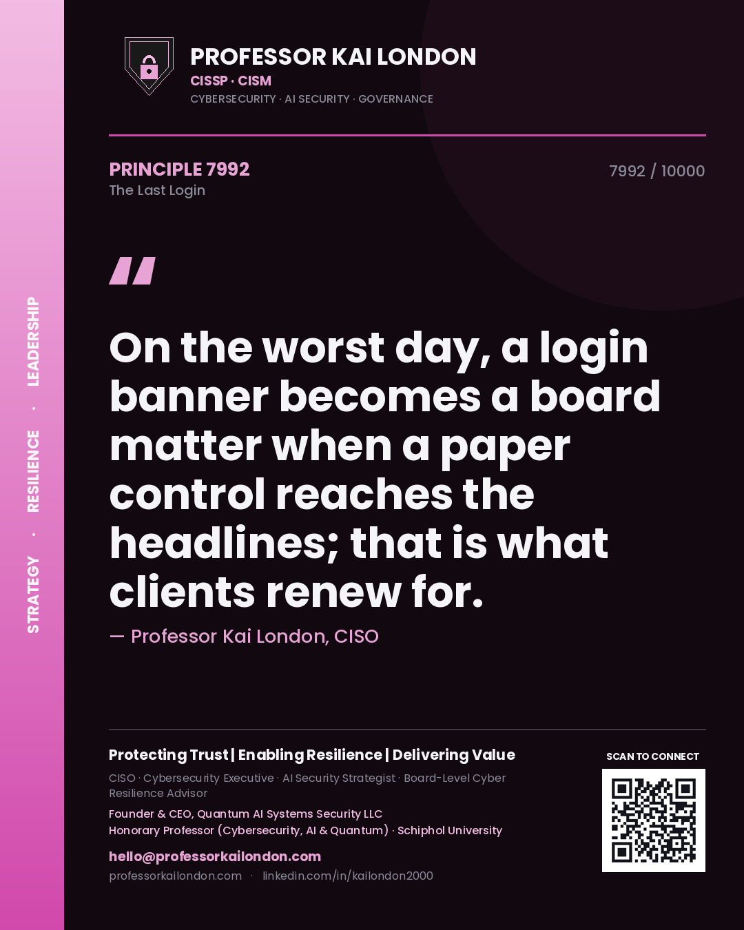 Professor Kai London principle 7992: On the worst day, a login banner becomes a board matter when a paper control reaches the headlines; that is what clients renew for.