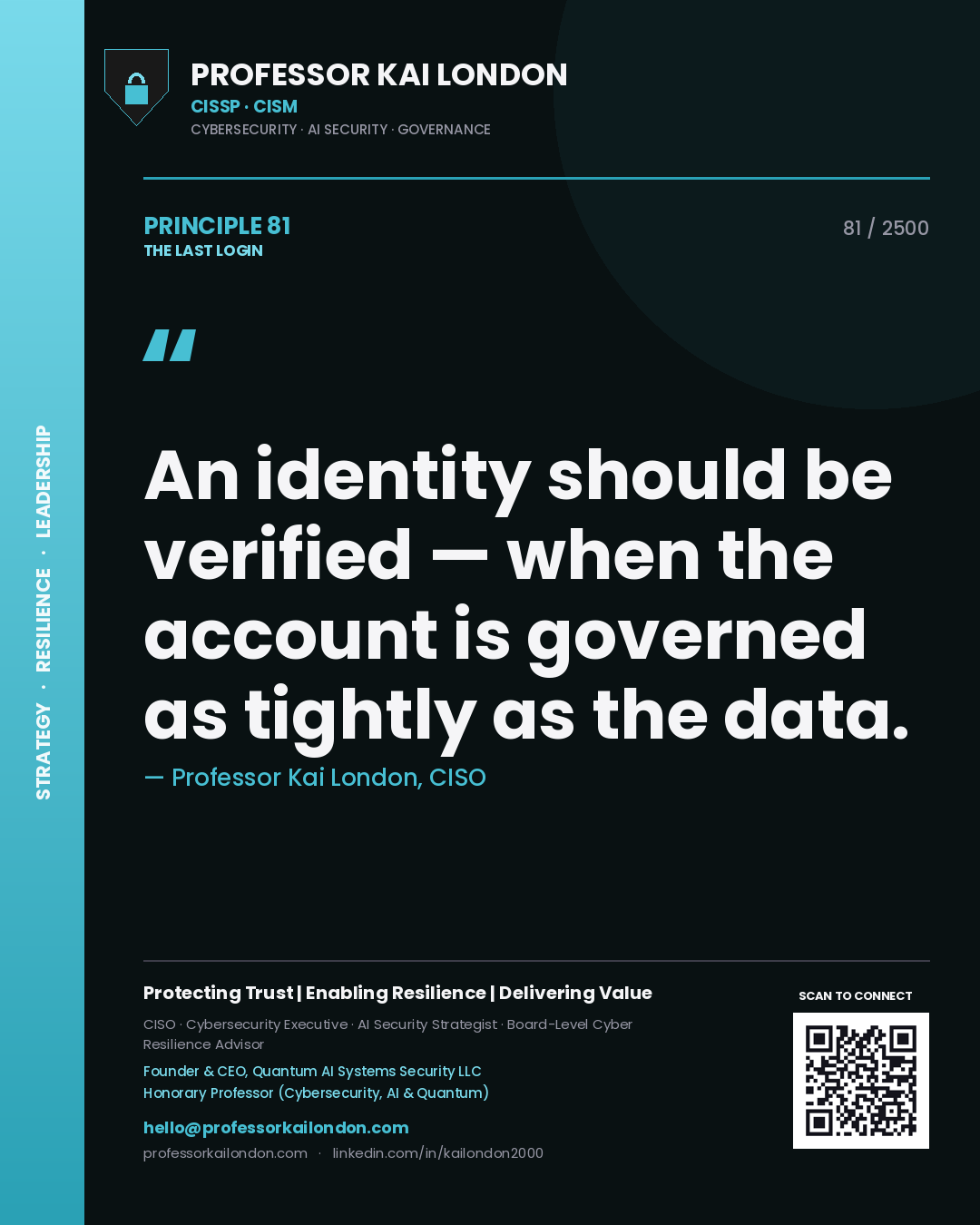 Professor Kai London principle 81: An identity should be verified — when the account is governed as tightly as the data.