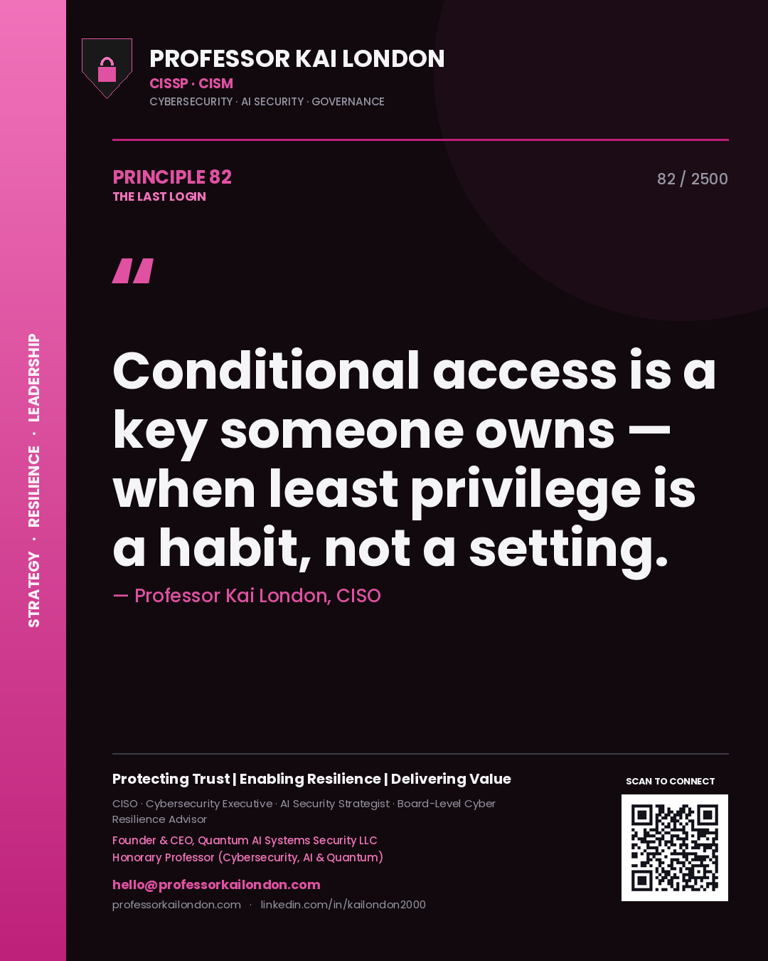 Professor Kai London principle 82: Conditional access is a key someone owns — when least privilege is a habit, not a setting.