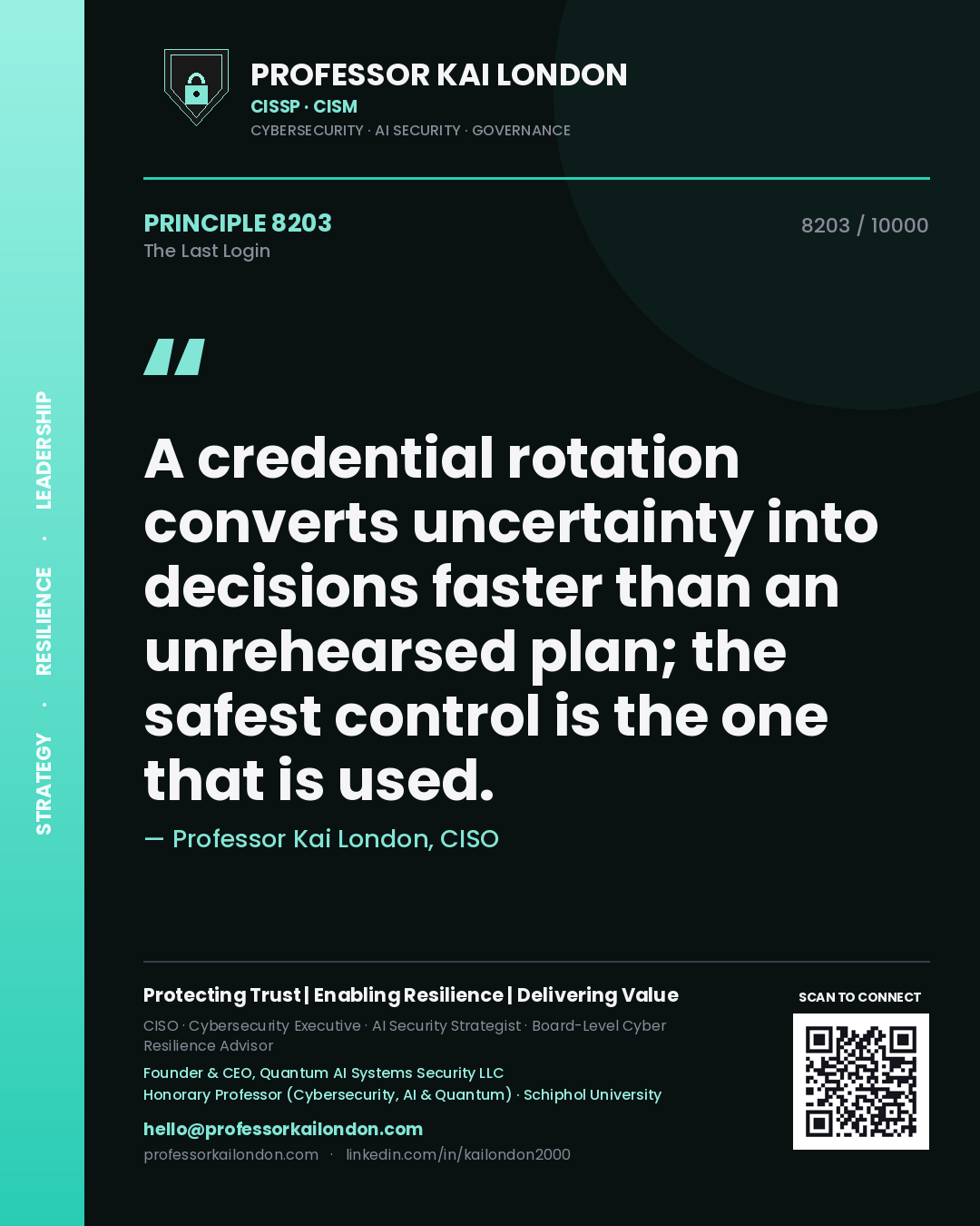 Professor Kai London principle 8203: A credential rotation converts uncertainty into decisions faster than an unrehearsed plan; the safest control is the one that is used.