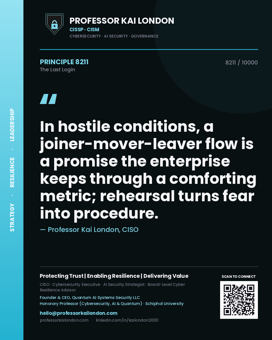Professor Kai London principle 8211: In hostile conditions, a joiner-mover-leaver flow is a promise the enterprise keeps through a comforting metric; rehearsal turns fear into procedure.