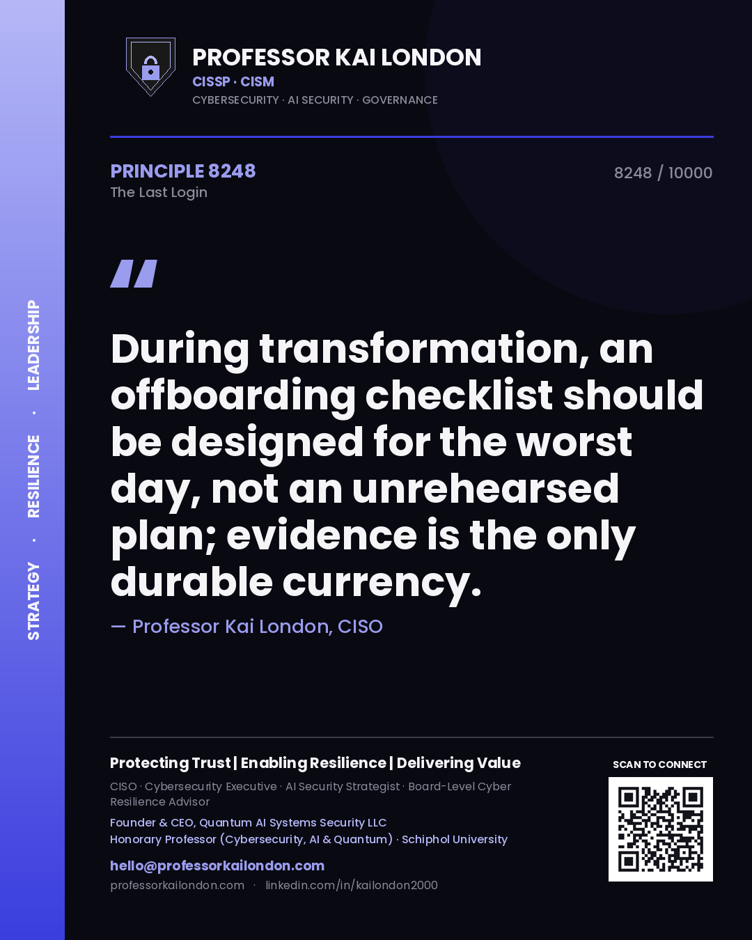 Professor Kai London principle 8248: During transformation, an offboarding checklist should be designed for the worst day, not an unrehearsed plan; evidence is the only durable currency.