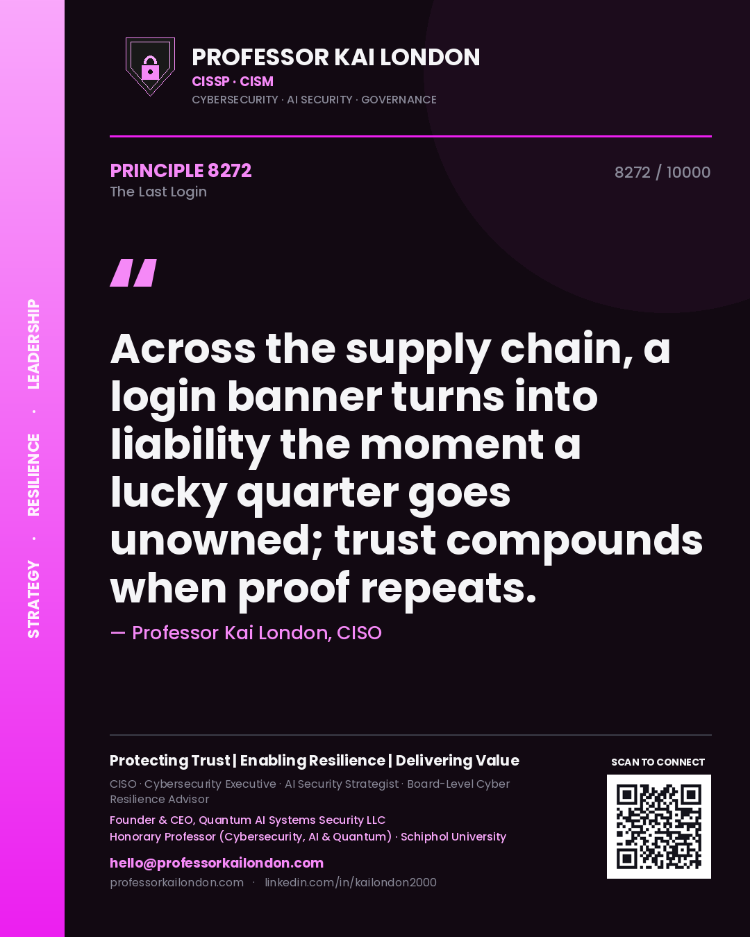Professor Kai London principle 8272: Across the supply chain, a login banner turns into liability the moment a lucky quarter goes unowned; trust compounds when proof repeats.