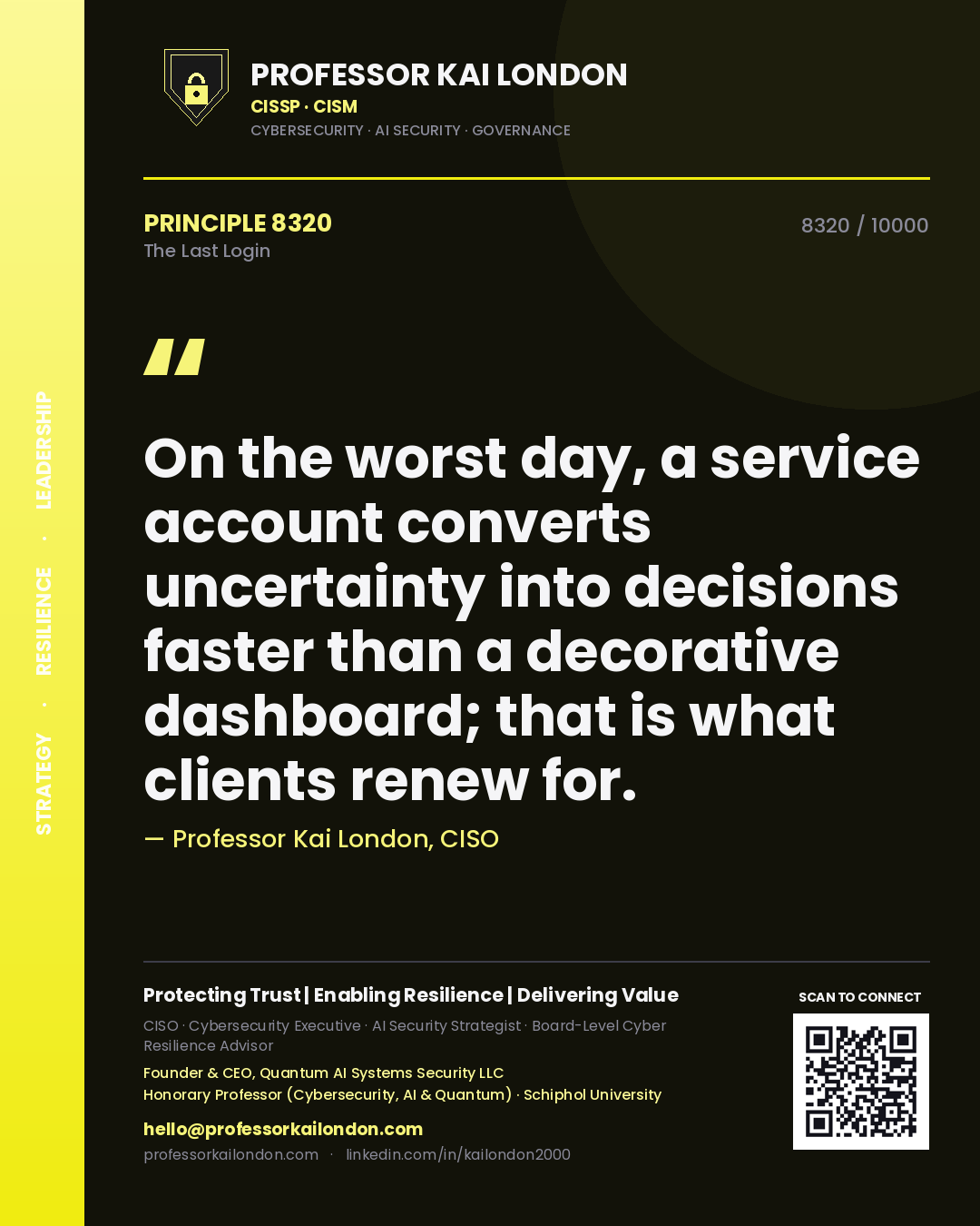 Professor Kai London principle 8320: On the worst day, a service account converts uncertainty into decisions faster than a decorative dashboard; that is what clients renew for.