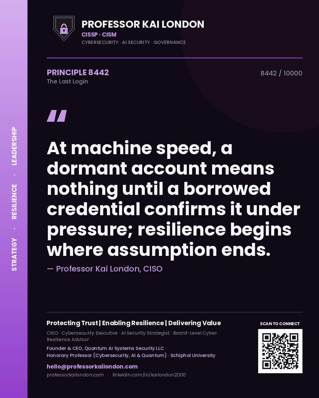 Professor Kai London principle 8442: At machine speed, a dormant account means nothing until a borrowed credential confirms it under pressure; resilience begins where assumption ends.