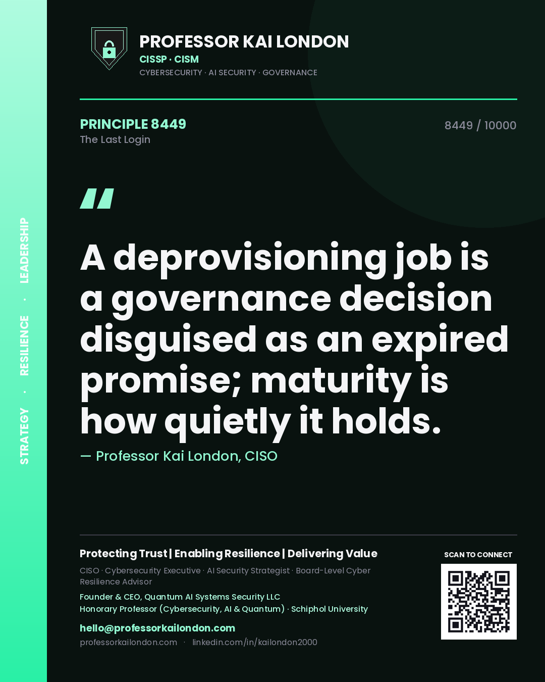 Professor Kai London principle 8449: A deprovisioning job is a governance decision disguised as an expired promise; maturity is how quietly it holds.