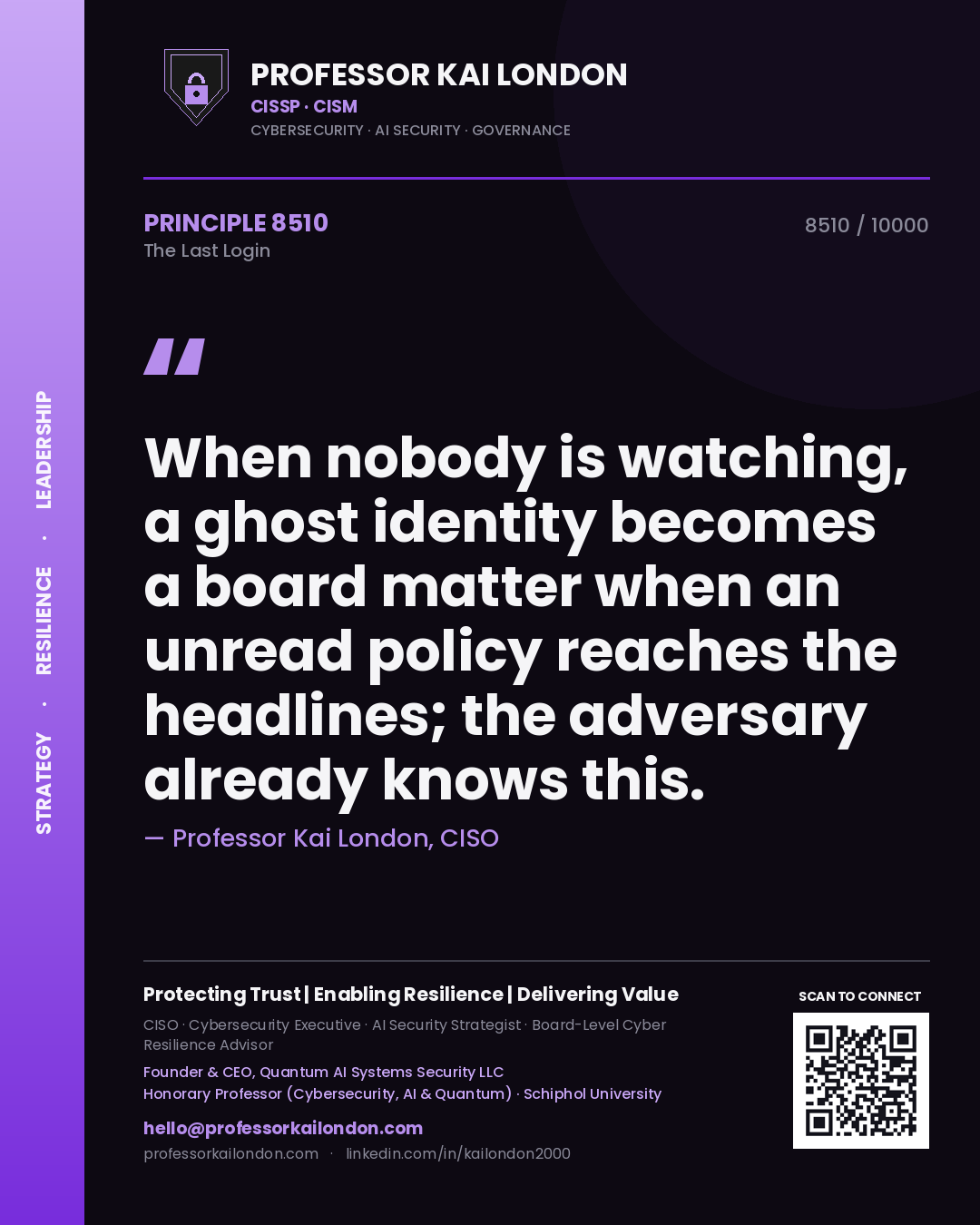 Professor Kai London principle 8510: When nobody is watching, a ghost identity becomes a board matter when an unread policy reaches the headlines; the adversary already knows this.