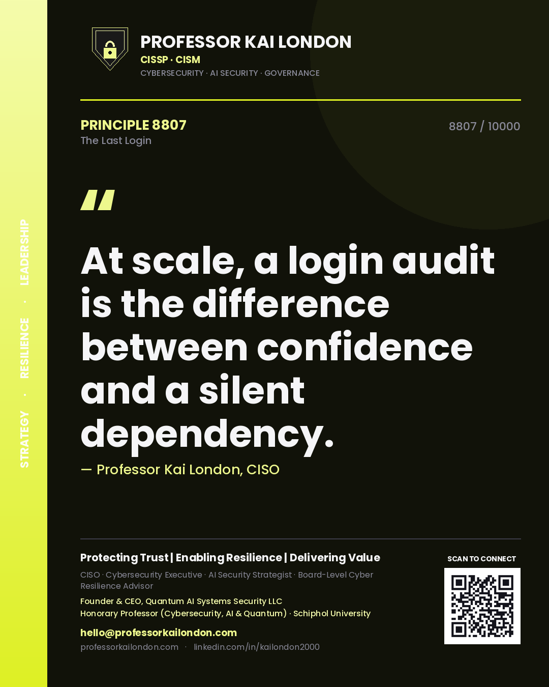 Professor Kai London principle 8807: At scale, a login audit is the difference between confidence and a silent dependency.