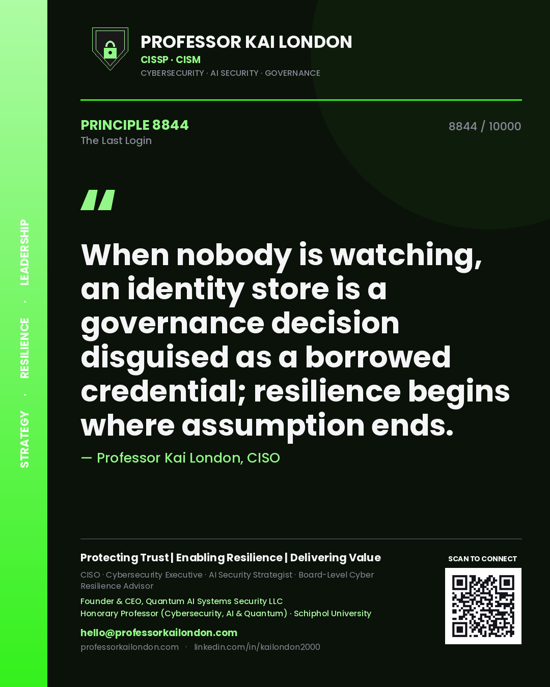 Professor Kai London principle 8844: When nobody is watching, an identity store is a governance decision disguised as a borrowed credential; resilience begins where assumption ends.