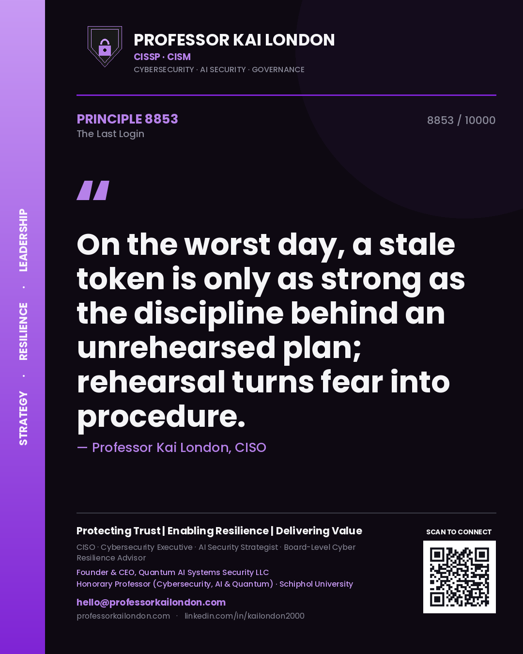Professor Kai London principle 8853: On the worst day, a stale token is only as strong as the discipline behind an unrehearsed plan; rehearsal turns fear into procedure.