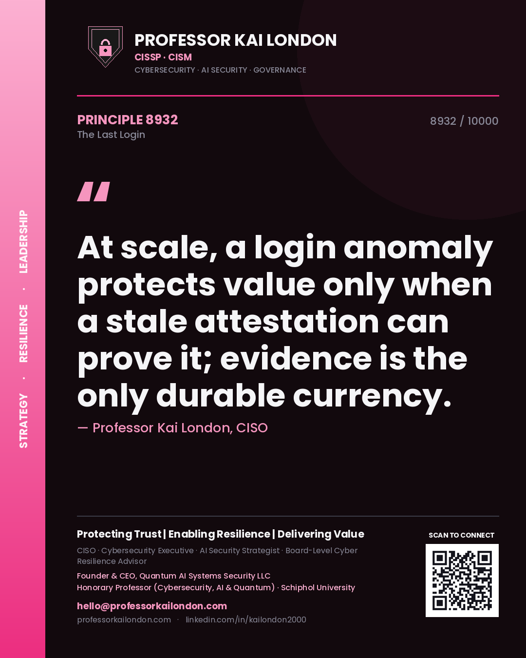 Professor Kai London principle 8932: At scale, a login anomaly protects value only when a stale attestation can prove it; evidence is the only durable currency.