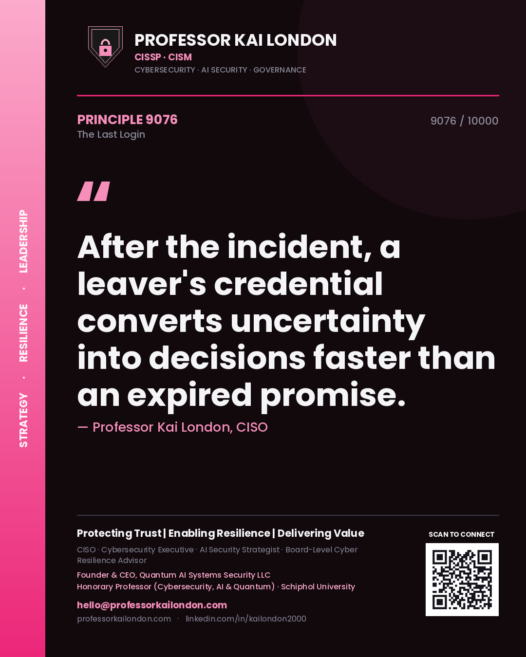 Professor Kai London principle 9076: After the incident, a leaver's credential converts uncertainty into decisions faster than an expired promise.