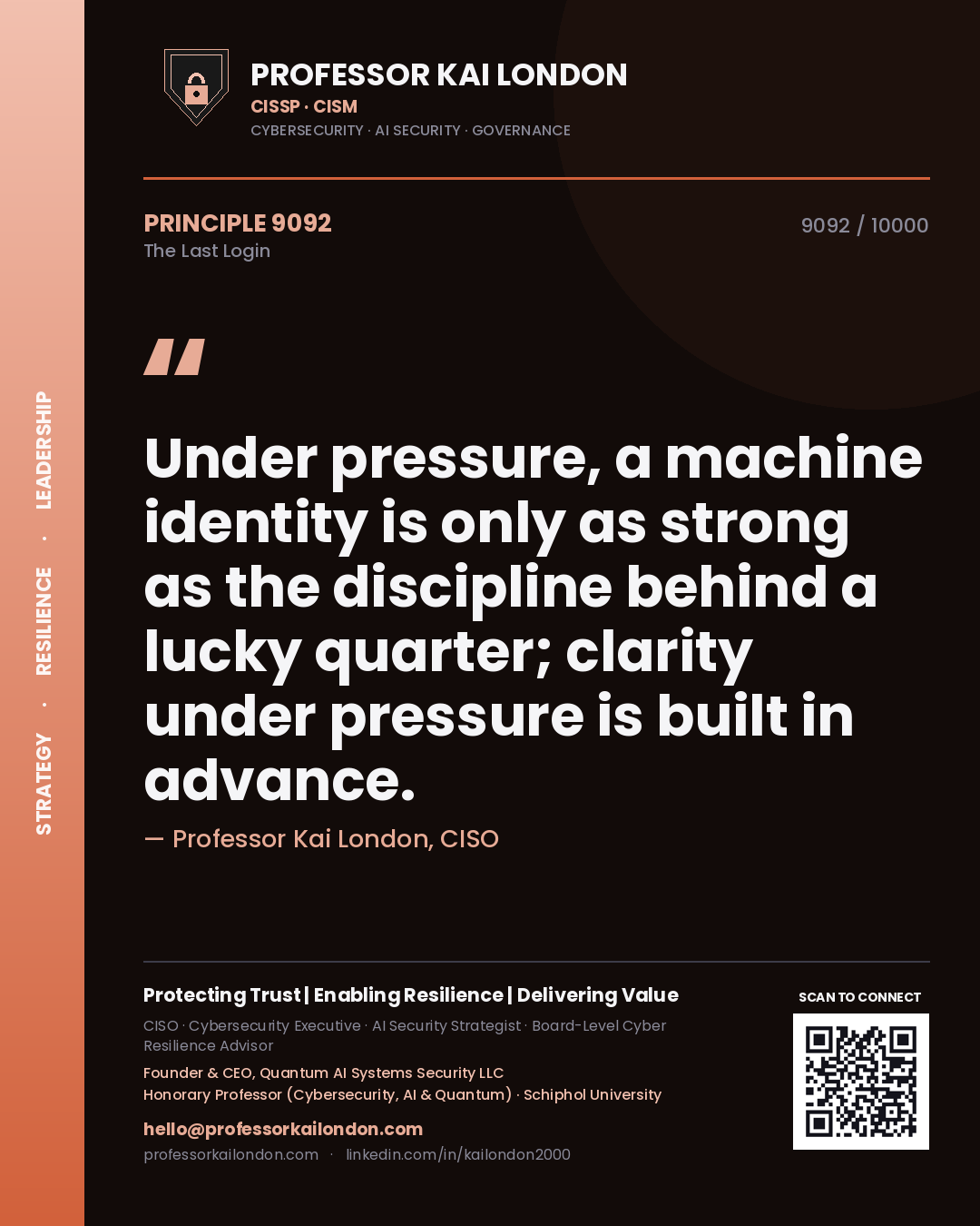 Professor Kai London principle 9092: Under pressure, a machine identity is only as strong as the discipline behind a lucky quarter; clarity under pressure is built in advance.