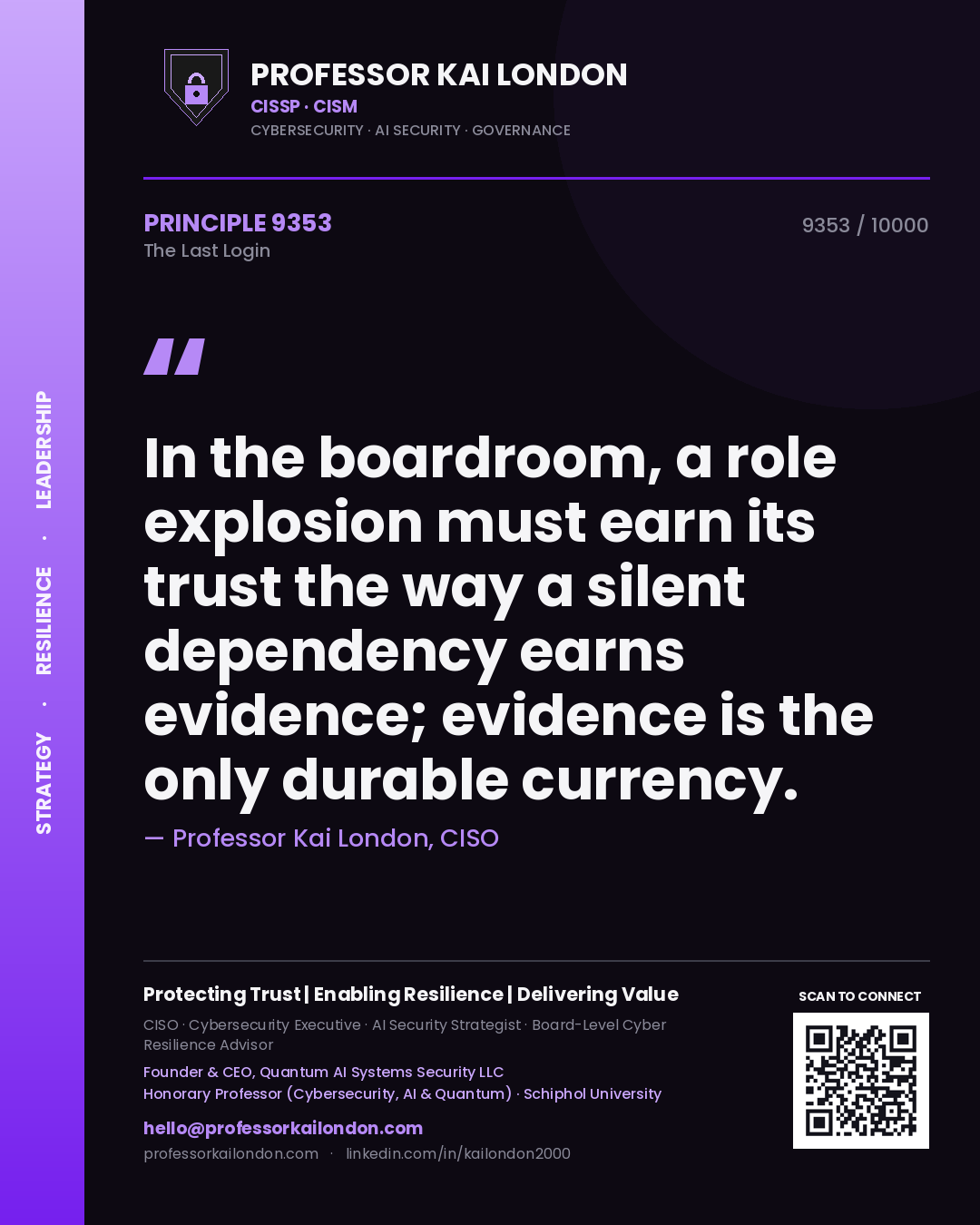 Professor Kai London principle 9353: In the boardroom, a role explosion must earn its trust the way a silent dependency earns evidence; evidence is the only durable currency.