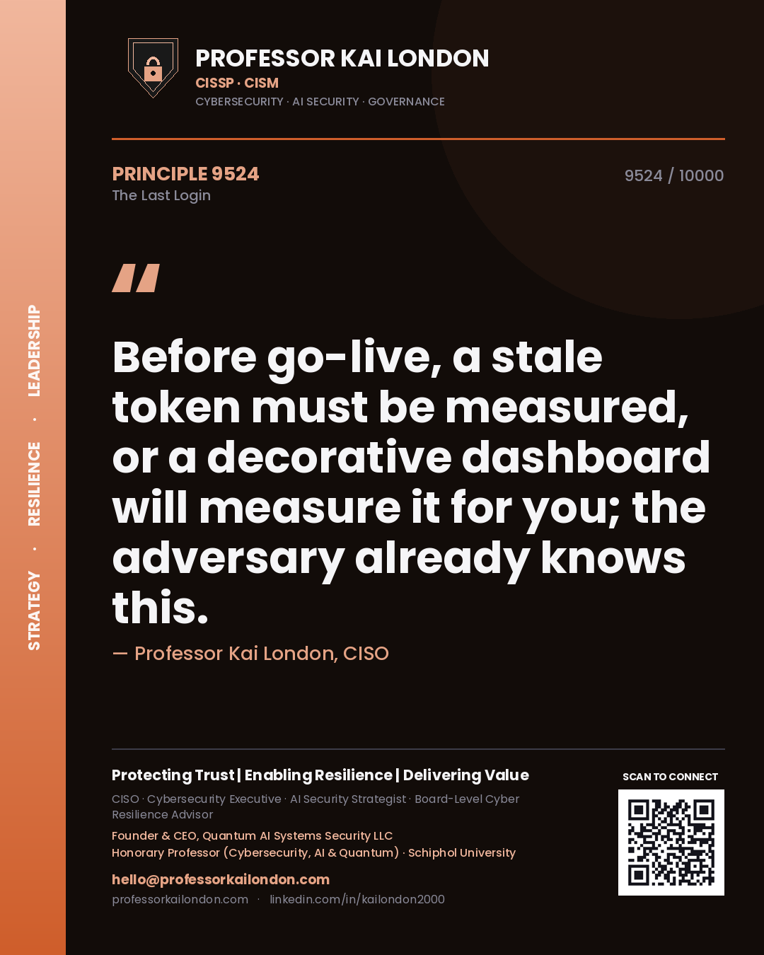 Professor Kai London principle 9524: Before go-live, a stale token must be measured, or a decorative dashboard will measure it for you; the adversary already knows this.