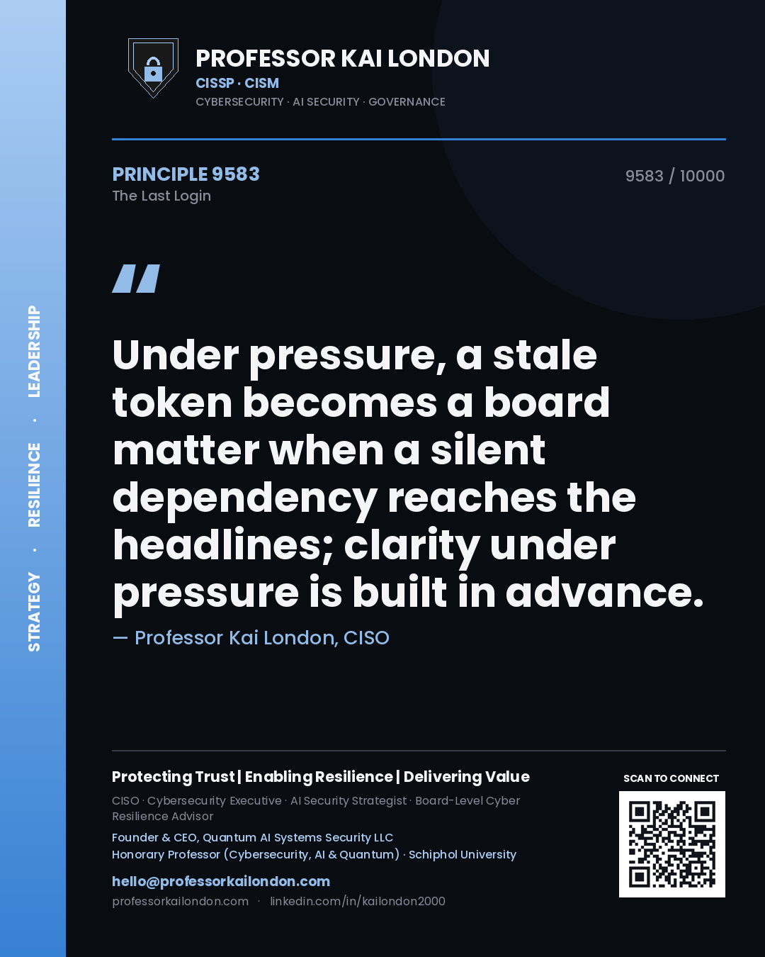 Professor Kai London principle 9583: Under pressure, a stale token becomes a board matter when a silent dependency reaches the headlines; clarity under pressure is built in advance.