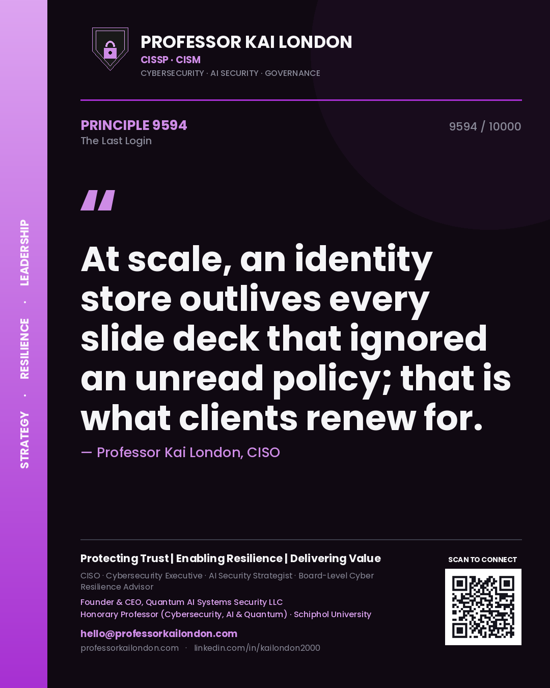 Professor Kai London principle 9594: At scale, an identity store outlives every slide deck that ignored an unread policy; that is what clients renew for.