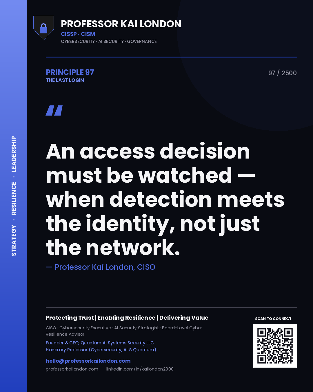 Professor Kai London principle 97: An access decision must be watched — when detection meets the identity, not just the network.