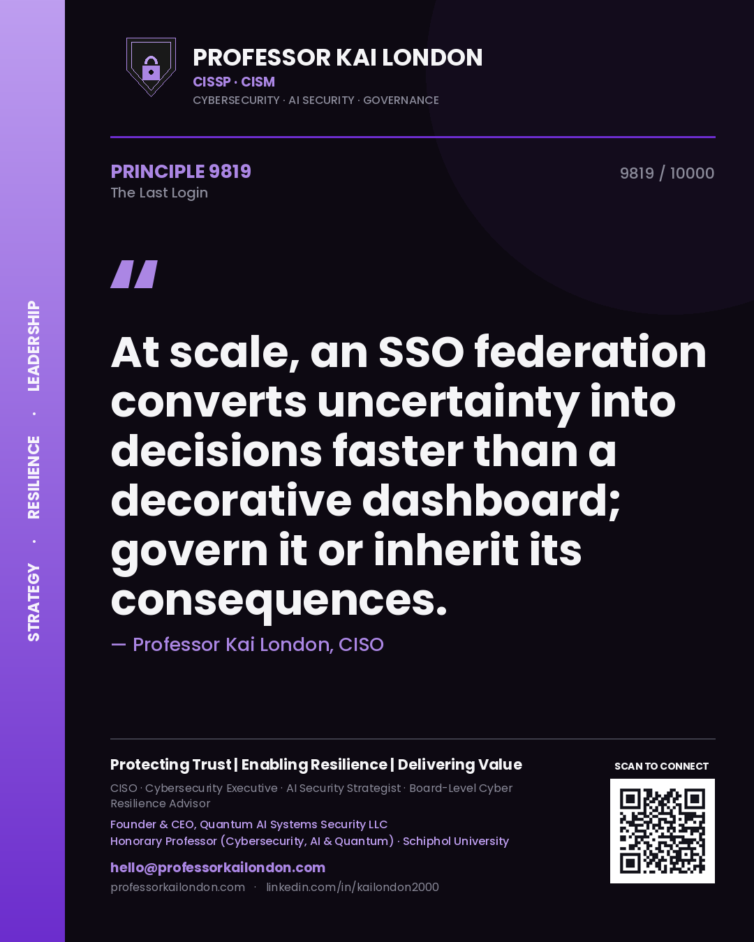 Professor Kai London principle 9819: At scale, an SSO federation converts uncertainty into decisions faster than a decorative dashboard; govern it or inherit its consequences.