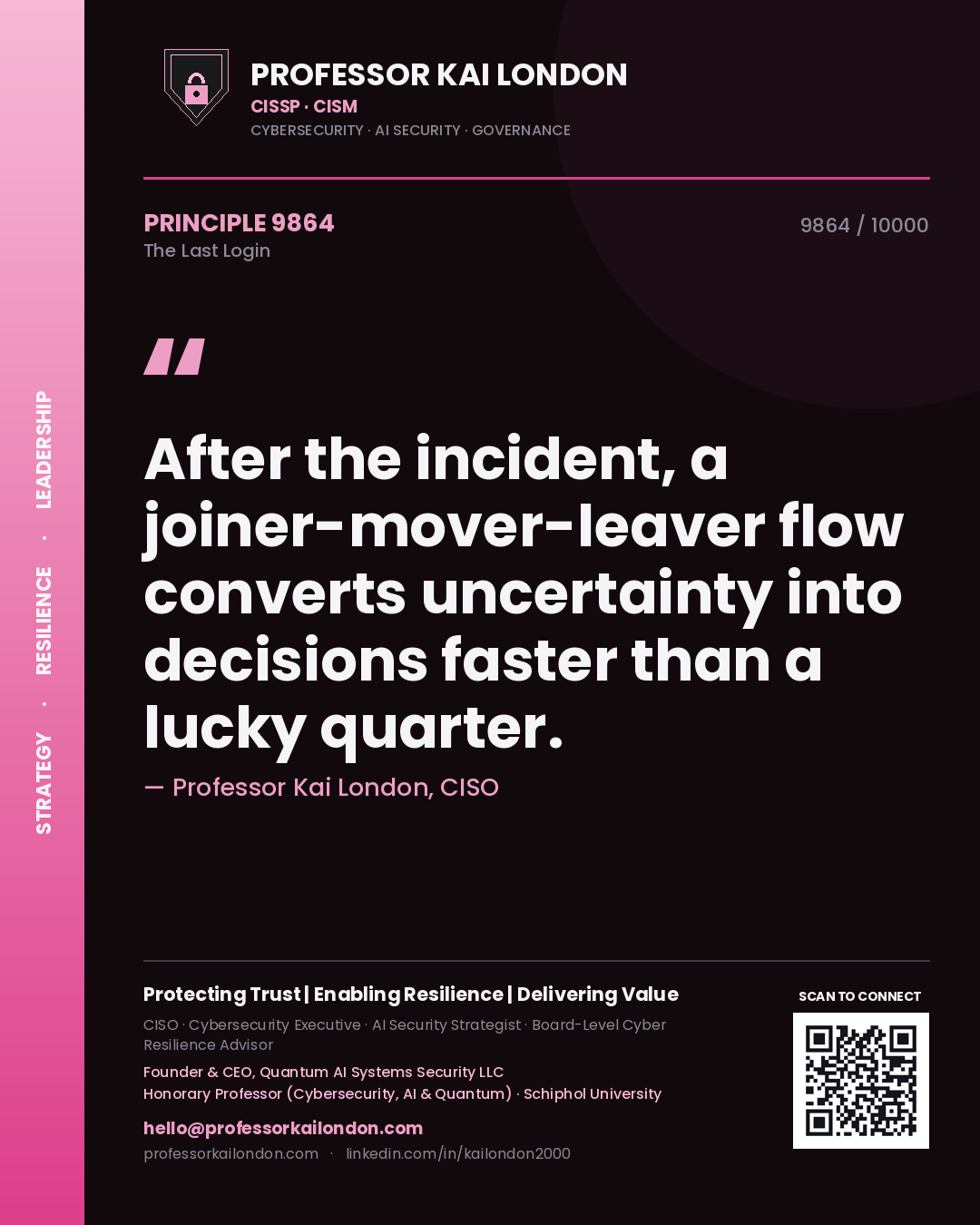 Professor Kai London principle 9864: After the incident, a joiner-mover-leaver flow converts uncertainty into decisions faster than a lucky quarter.