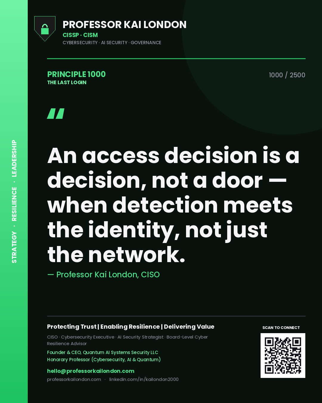 Professor Kai London principle 1000: An access decision is a decision, not a door — when detection meets the identity, not just the network.