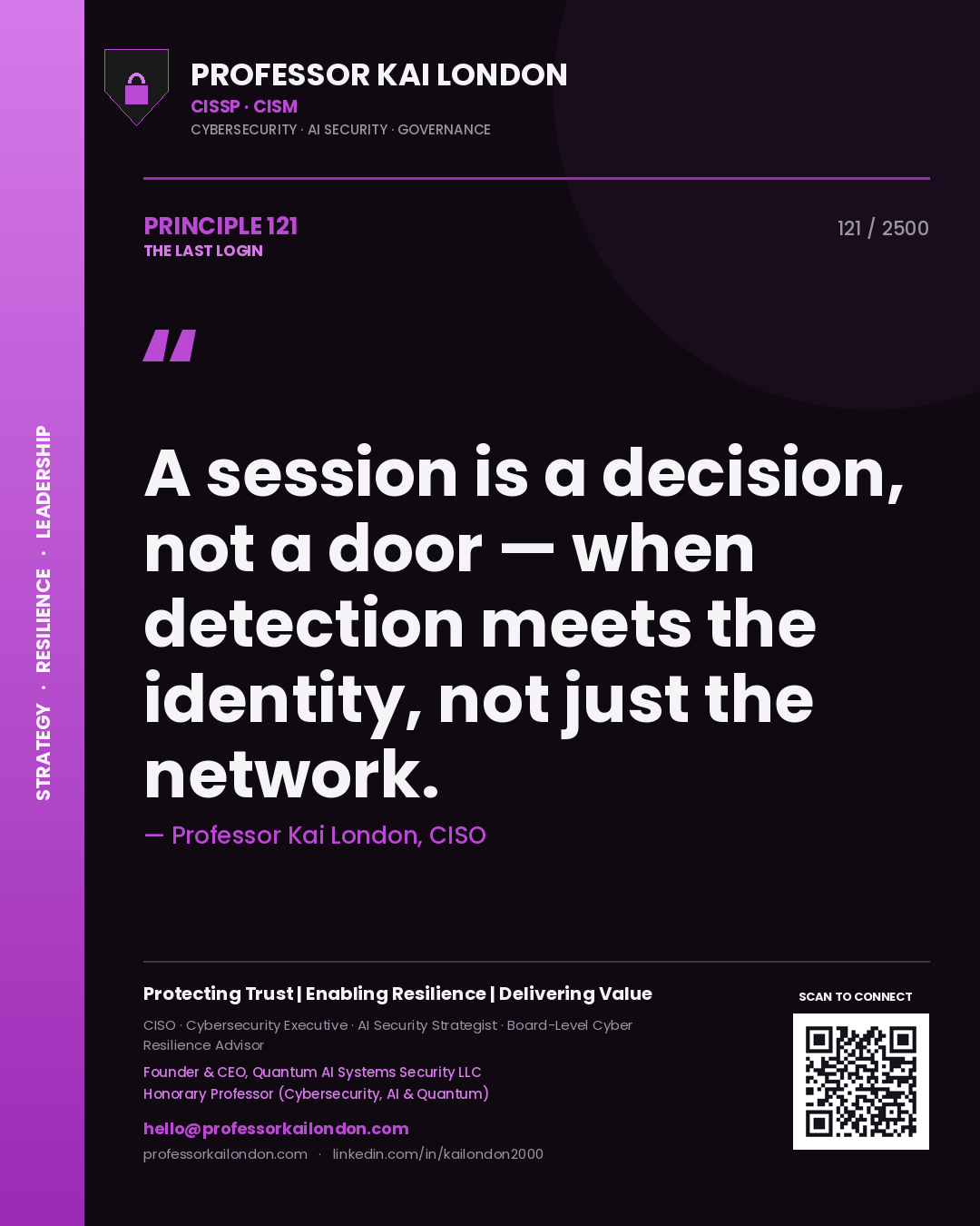 Professor Kai London principle 121: A session is a decision, not a door — when detection meets the identity, not just the network.