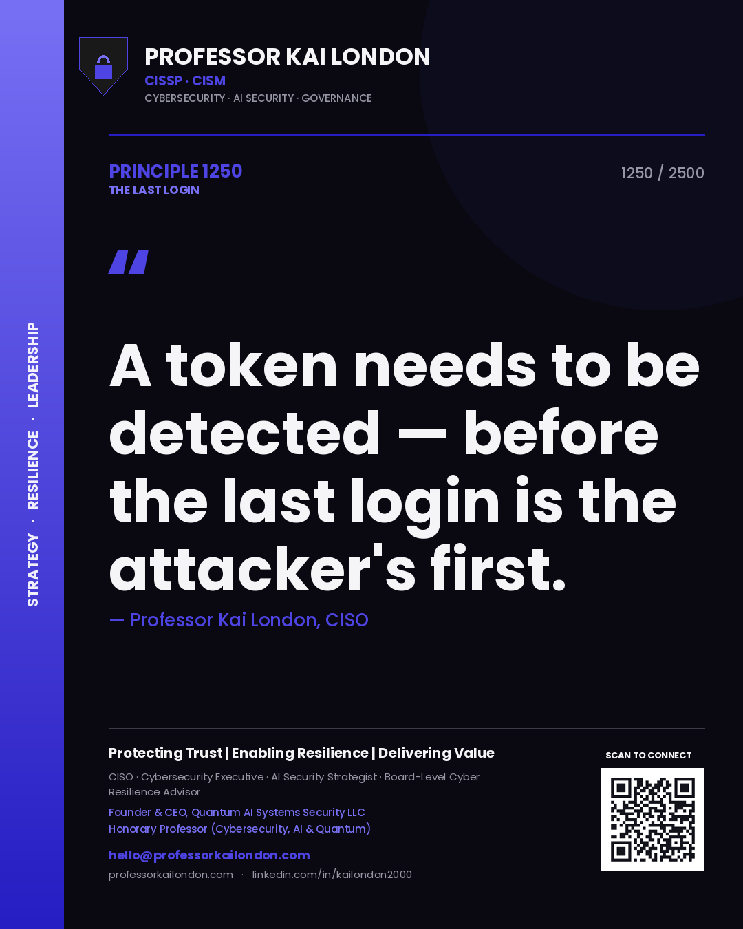 Professor Kai London principle 1250: A token needs to be detected — before the last login is the attacker's first.