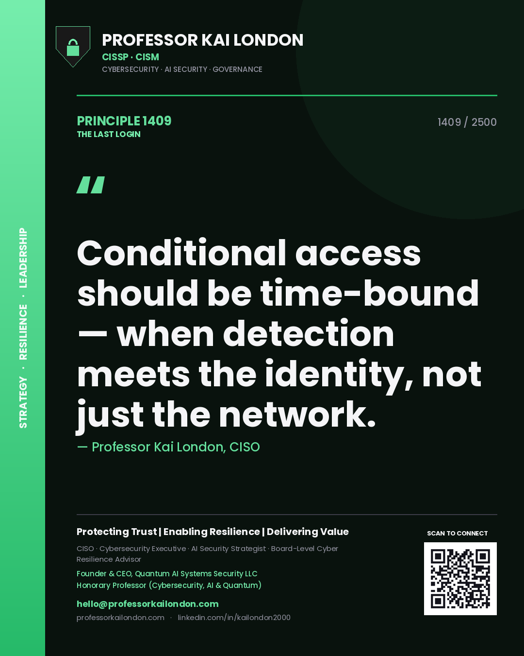 Professor Kai London principle 1409: Conditional access should be time-bound — when detection meets the identity, not just the network.