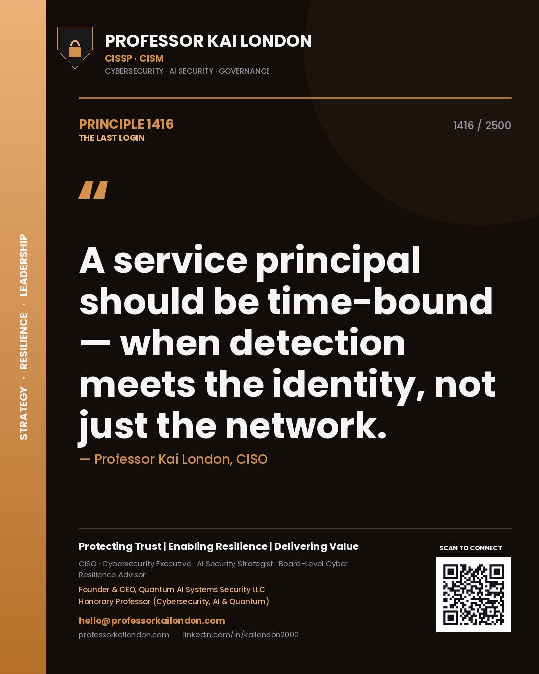 Professor Kai London principle 1416: A service principal should be time-bound — when detection meets the identity, not just the network.