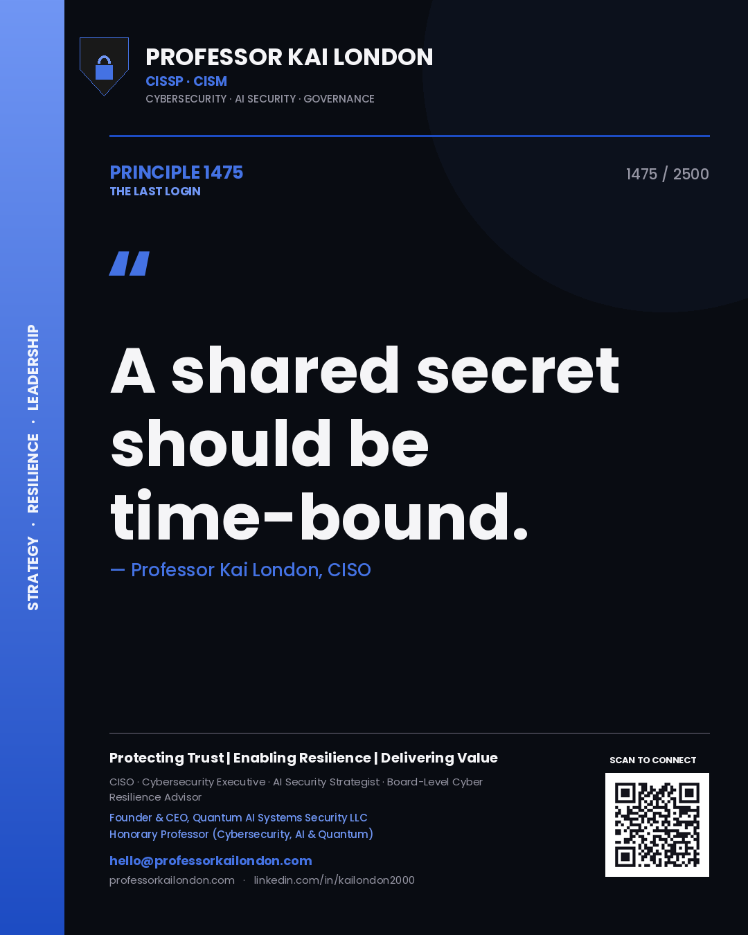 Professor Kai London principle 1475: A shared secret should be time-bound.