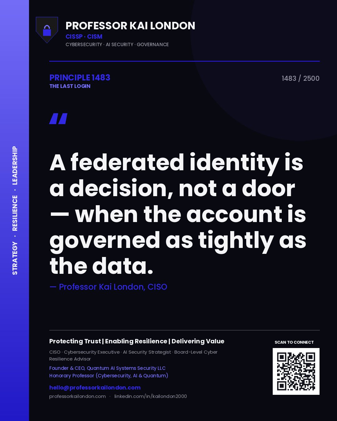 Professor Kai London principle 1483: A federated identity is a decision, not a door — when the account is governed as tightly as the data.