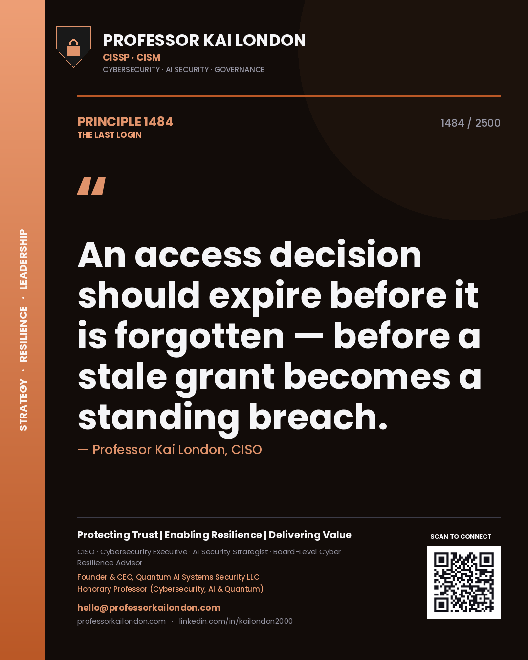 Professor Kai London principle 1484: An access decision should expire before it is forgotten — before a stale grant becomes a standing breach.