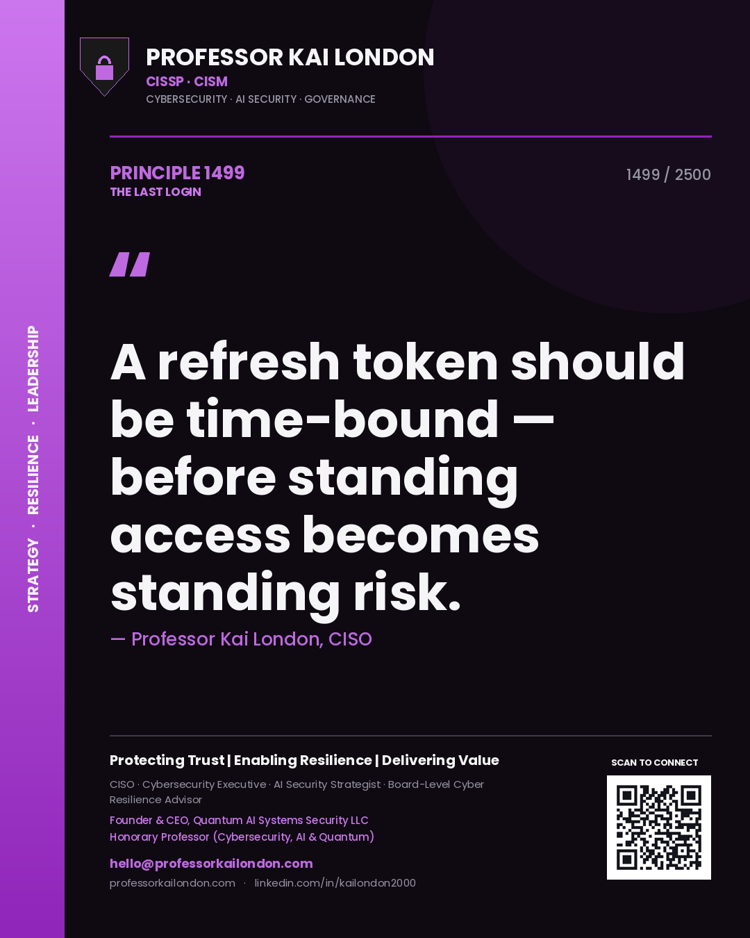 Professor Kai London principle 1499: A refresh token should be time-bound — before standing access becomes standing risk.