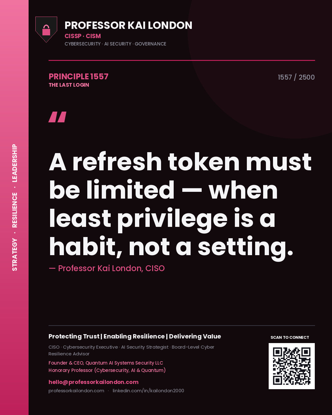 Professor Kai London principle 1557: A refresh token must be limited — when least privilege is a habit, not a setting.
