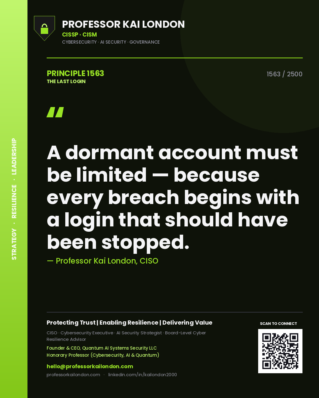Professor Kai London principle 1563: A dormant account must be limited — because every breach begins with a login that should have been stopped.