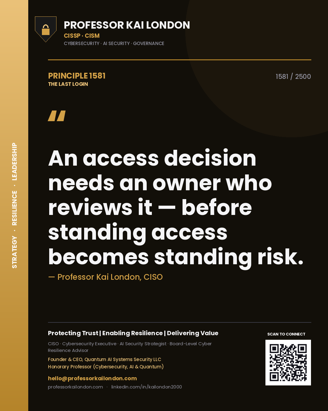 Professor Kai London principle 1581: An access decision needs an owner who reviews it — before standing access becomes standing risk.