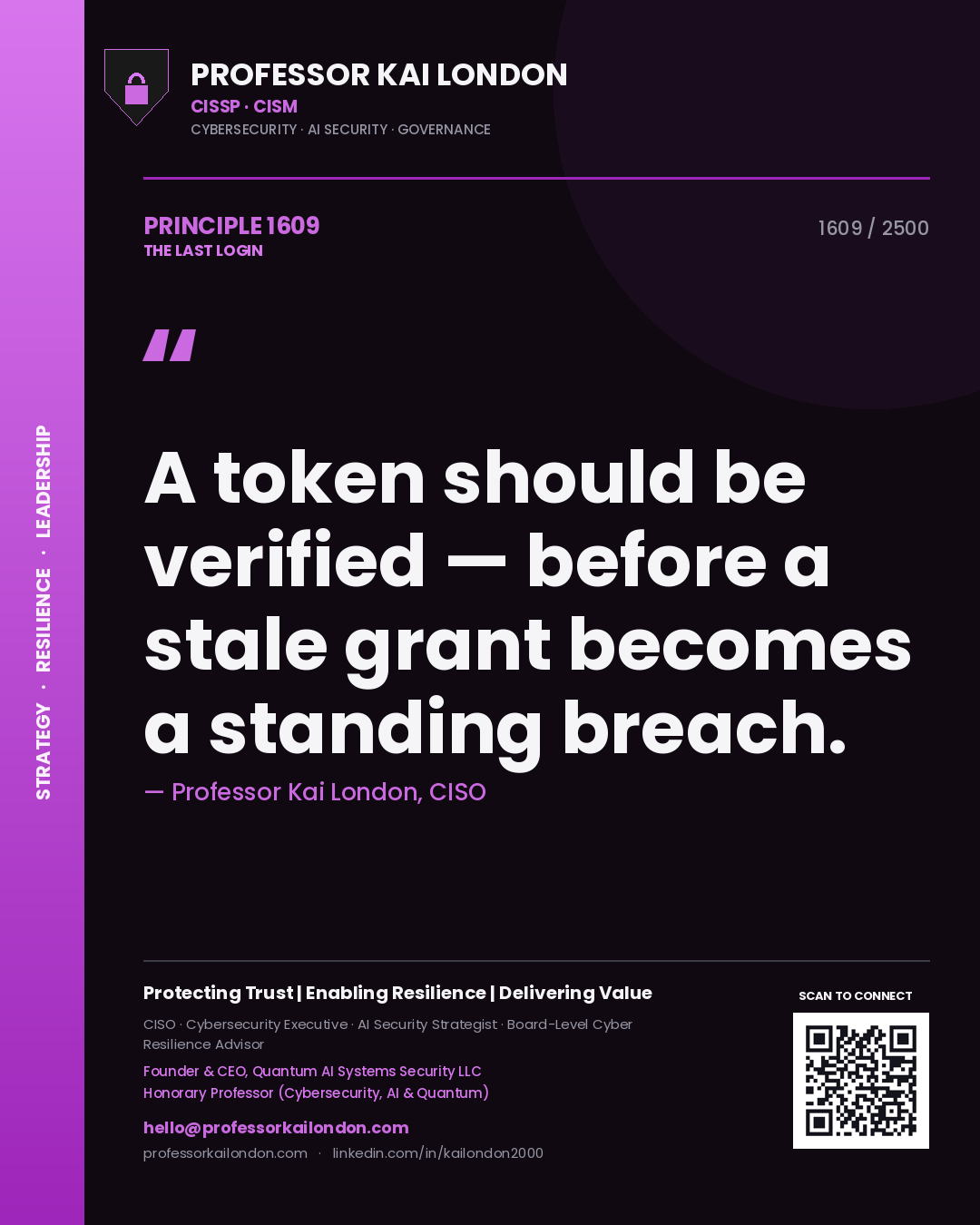 Professor Kai London principle 1609: A token should be verified — before a stale grant becomes a standing breach.