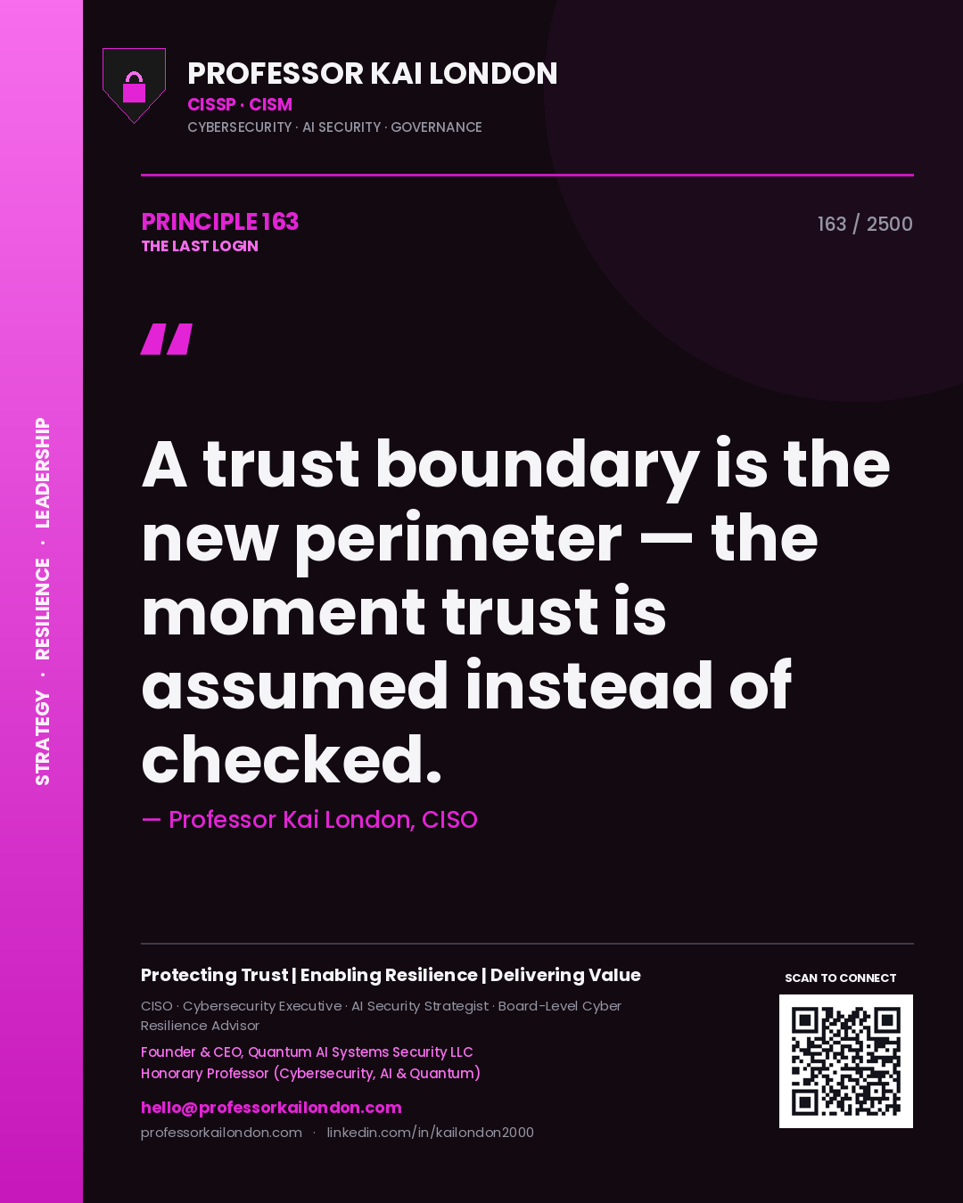 Professor Kai London principle 163: A trust boundary is the new perimeter — the moment trust is assumed instead of checked.