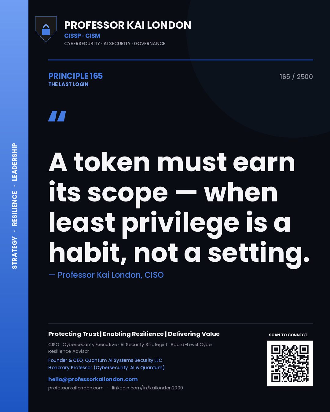 Professor Kai London principle 165: A token must earn its scope — when least privilege is a habit, not a setting.