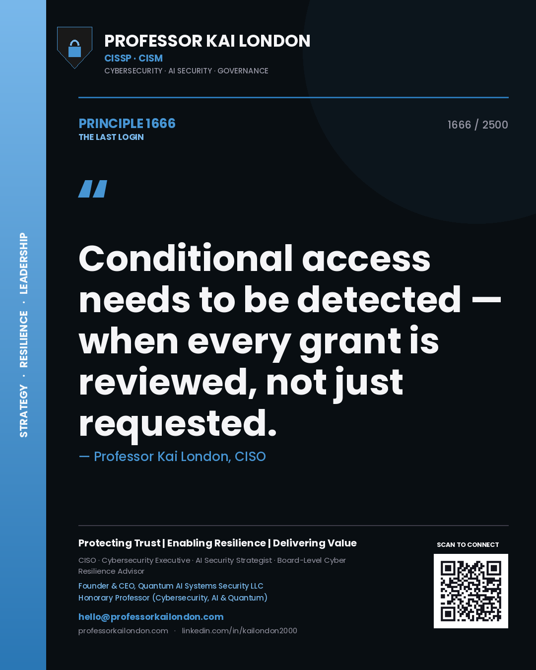 Professor Kai London principle 1666: Conditional access needs to be detected — when every grant is reviewed, not just requested.