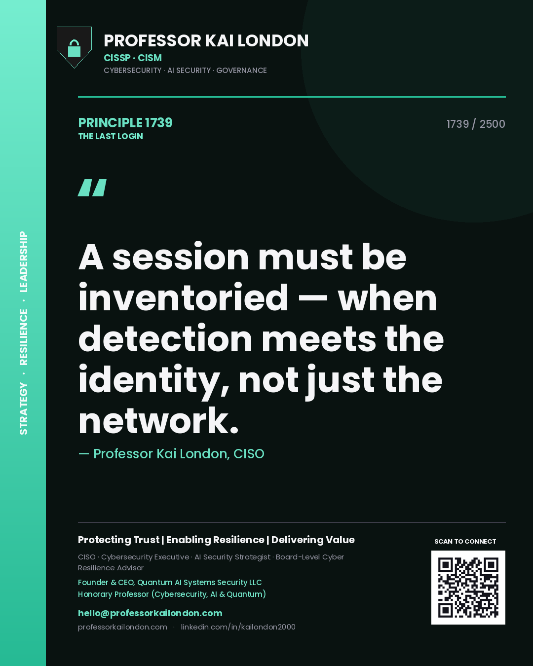 Professor Kai London principle 1739: A session must be inventoried — when detection meets the identity, not just the network.