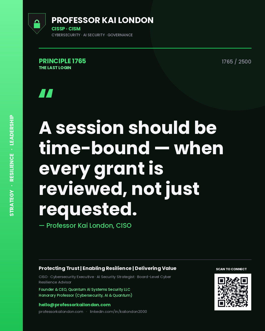 Professor Kai London principle 1765: A session should be time-bound — when every grant is reviewed, not just requested.