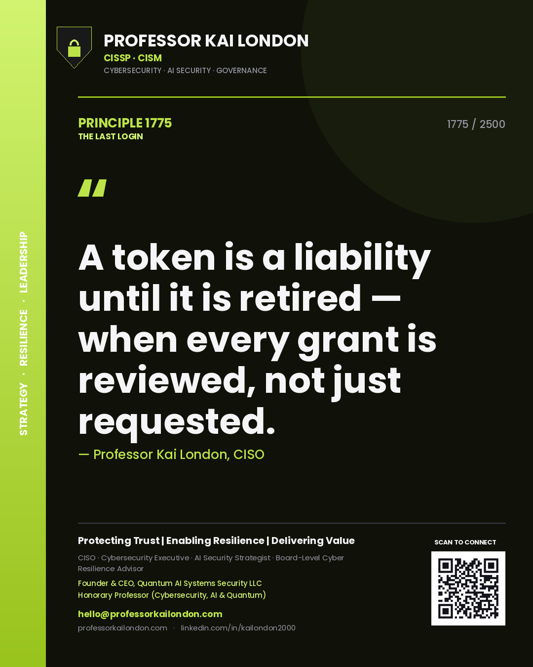 Professor Kai London principle 1775: A token is a liability until it is retired — when every grant is reviewed, not just requested.