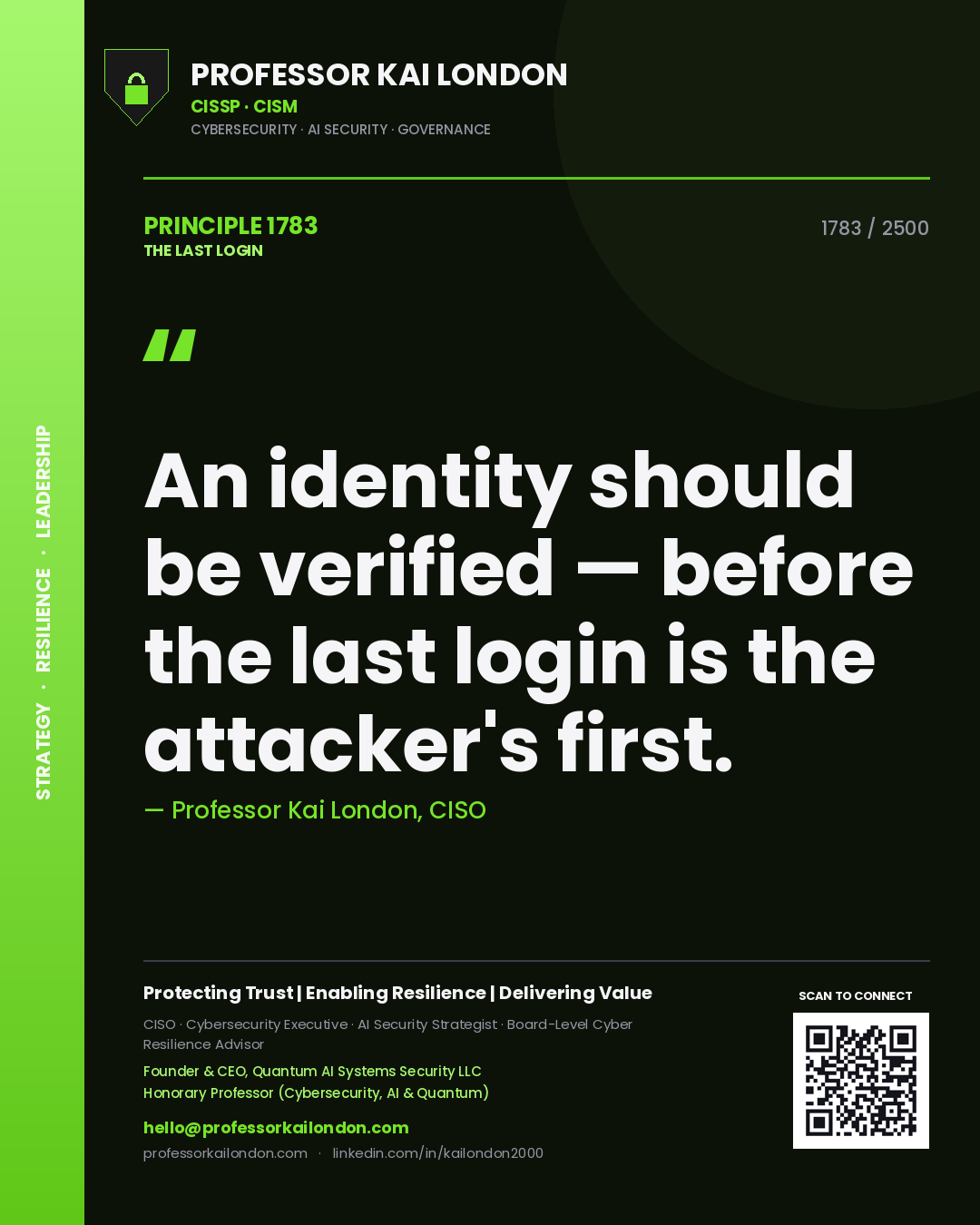Professor Kai London principle 1783: An identity should be verified — before the last login is the attacker's first.
