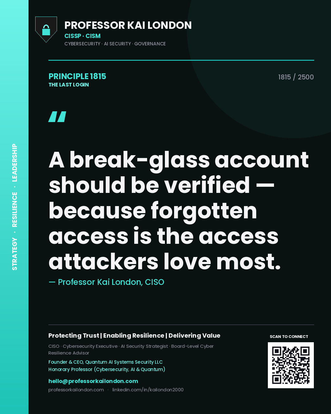 Professor Kai London principle 1815: A break-glass account should be verified — because forgotten access is the access attackers love most.