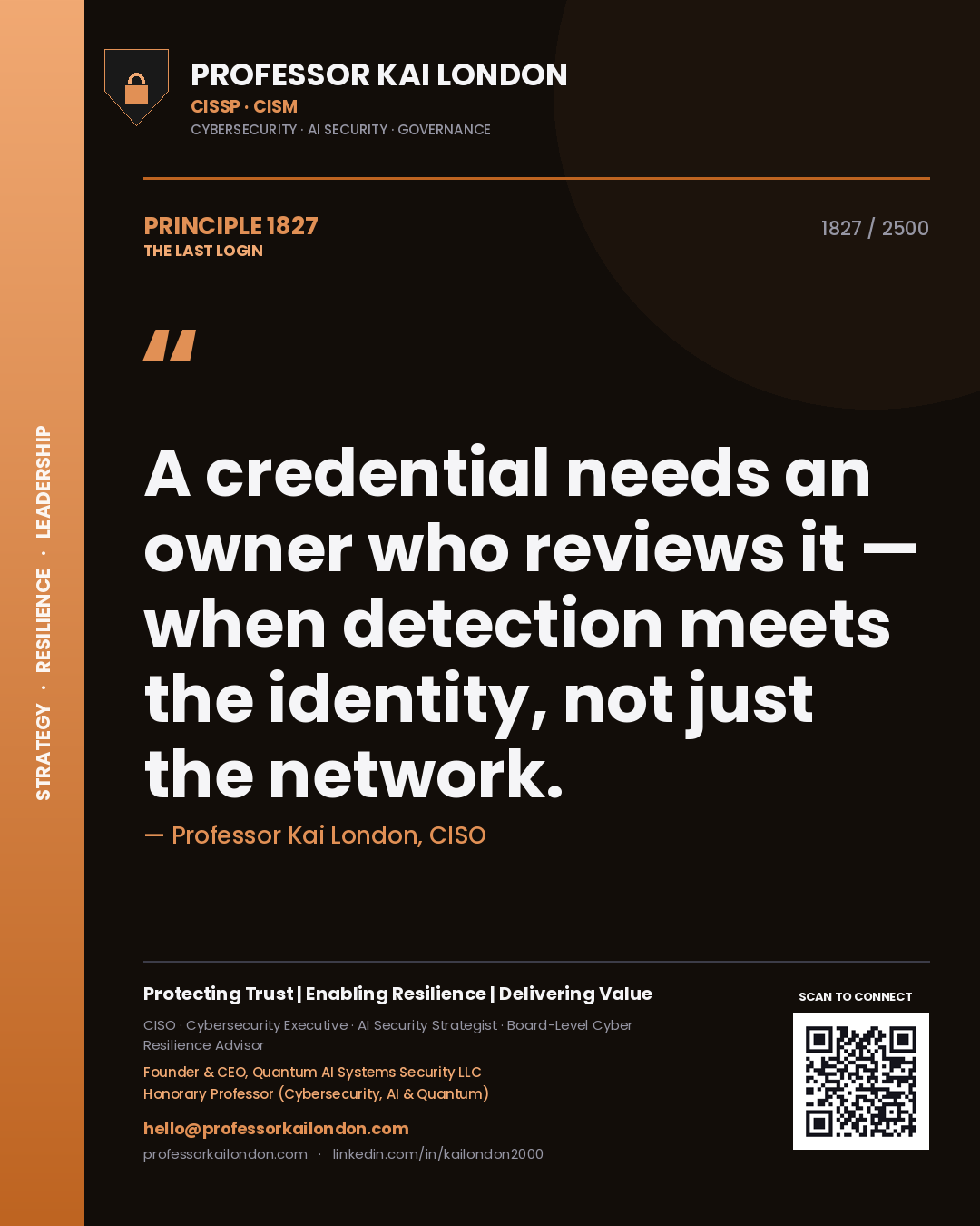 Professor Kai London principle 1827: A credential needs an owner who reviews it — when detection meets the identity, not just the network.