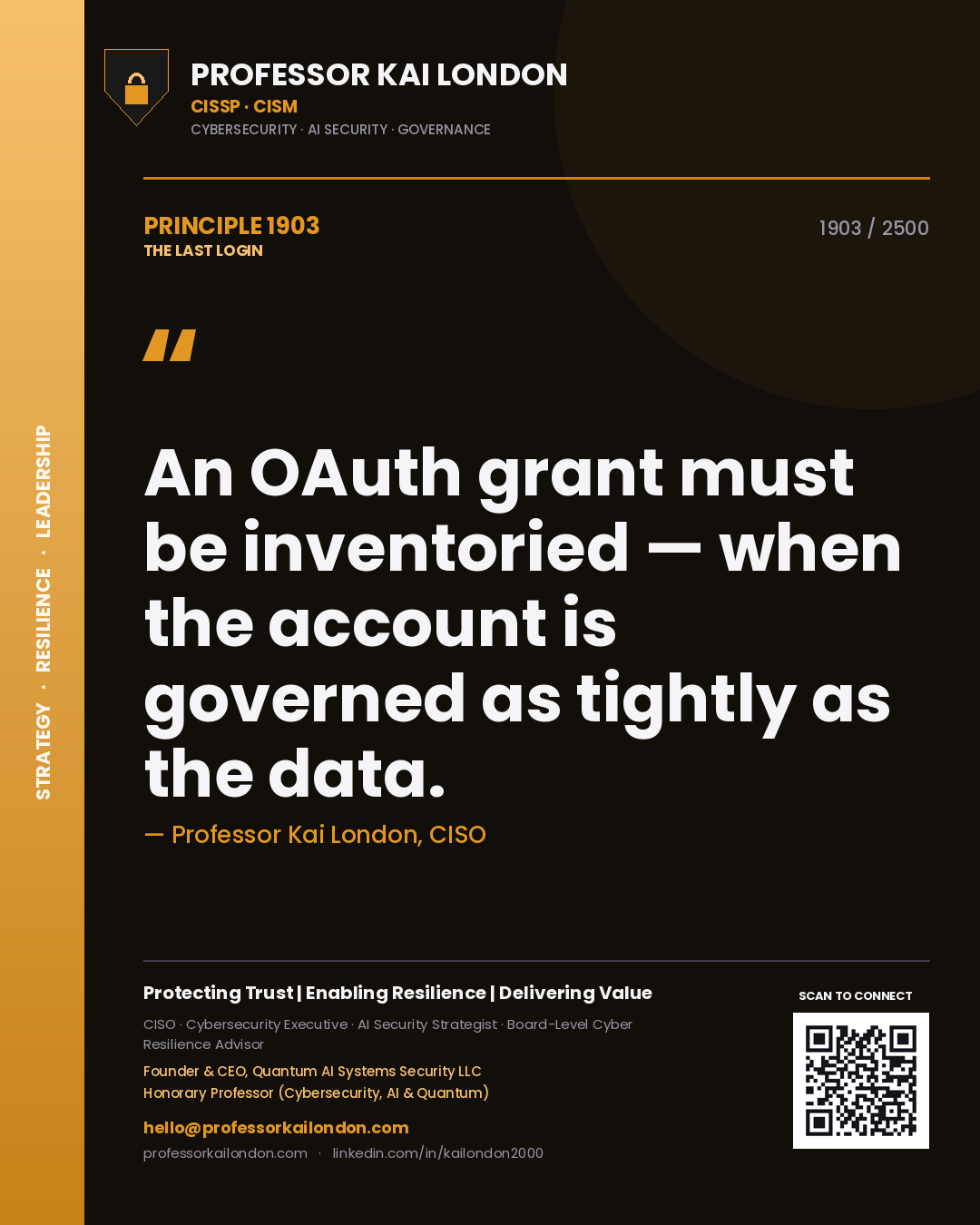 Professor Kai London principle 1903: An OAuth grant must be inventoried — when the account is governed as tightly as the data.
