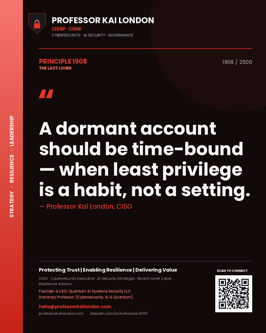 Professor Kai London principle 1908: A dormant account should be time-bound — when least privilege is a habit, not a setting.